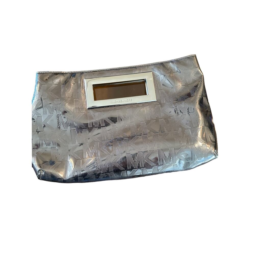 Michael Kors Nickel Monogram Berkley Clutch Y2K Corpcore Preppy